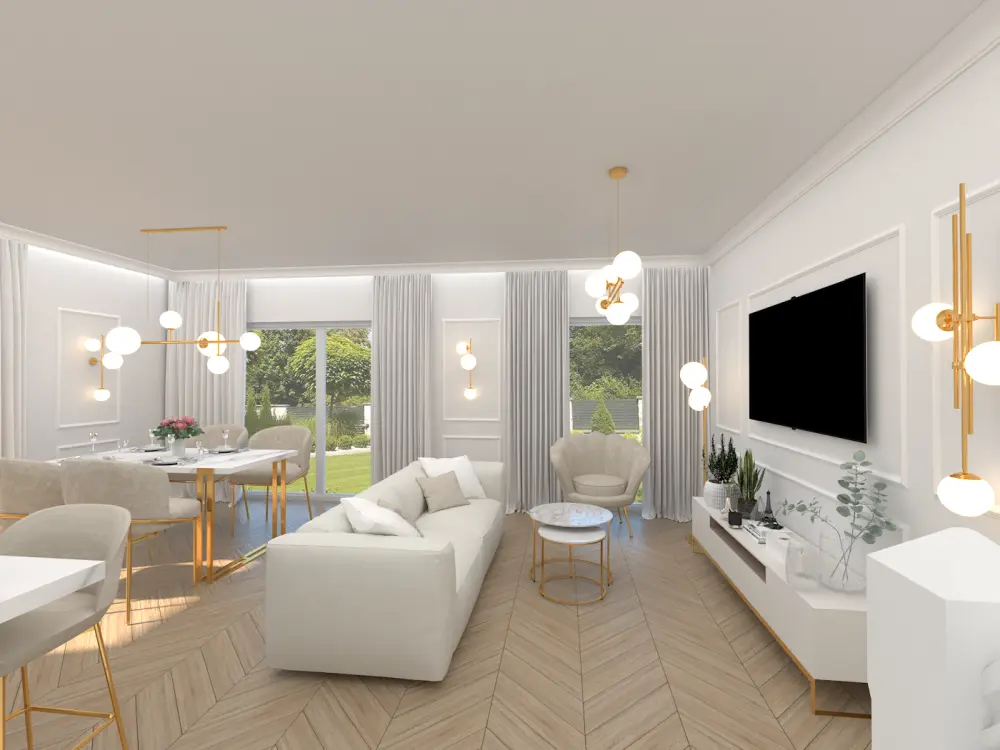 Projekt i realiacja strefy dziennej salon kuchnia jadalnia z materiałami wykończeniowymi Lubartów lubartow